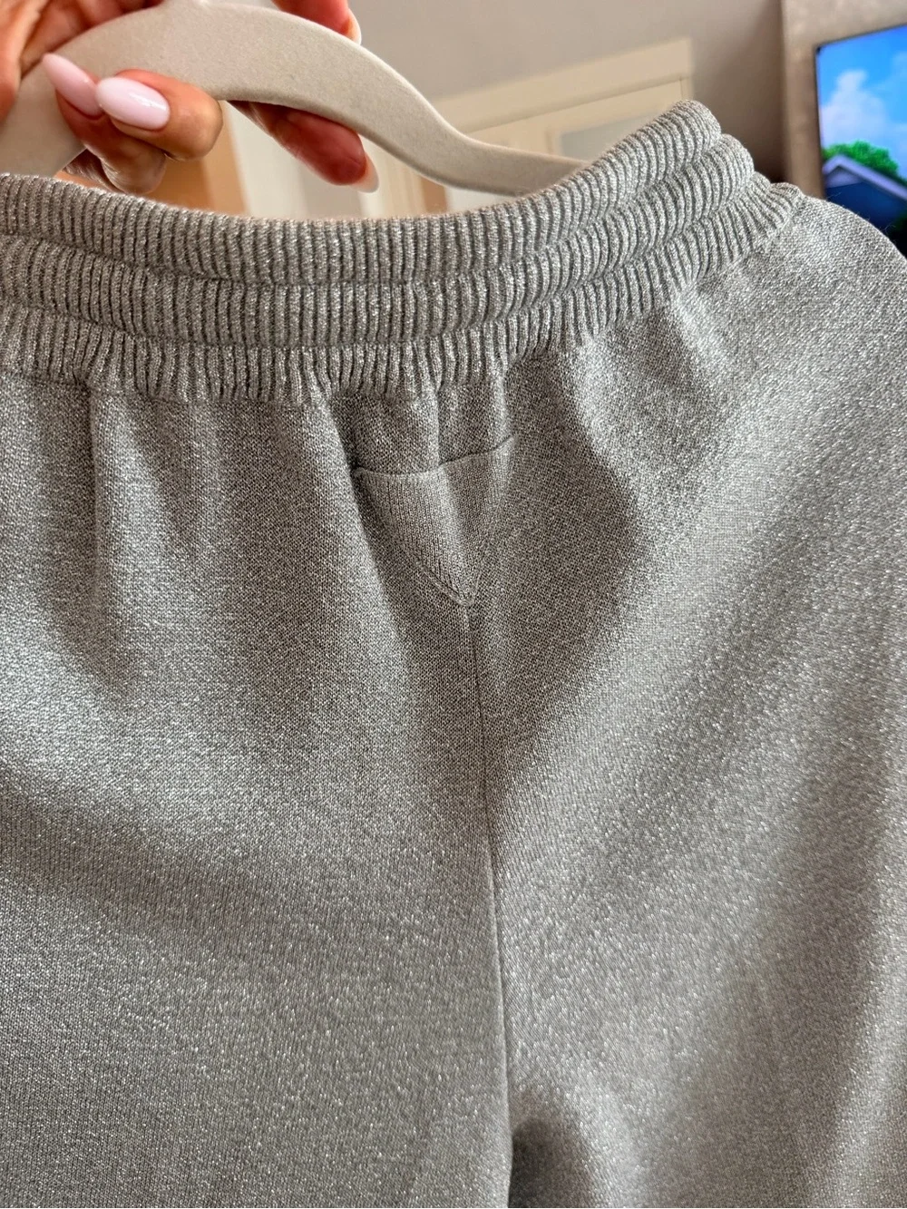 Prada Metallic Light Silver Knit Drawstring Pants